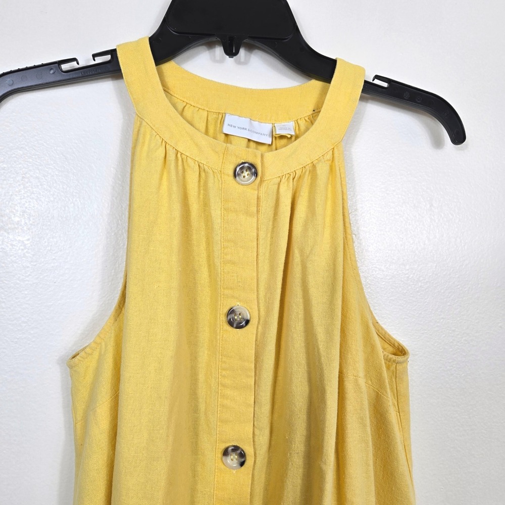 New York & Co Women Yellow Sleeveless Linen Blend Minimalist Midi Shirt Dress XL